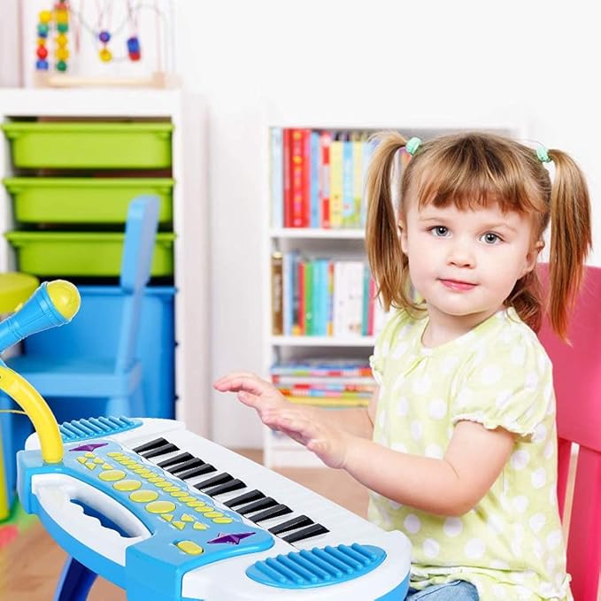 Love&Mini Piano Toy Keyboard for Kids - Baby Girls Toys with 31 Keys and Microphone Musical Instrument Birthday Gift for 3+ Years Old Girls and Boys (Blue)
