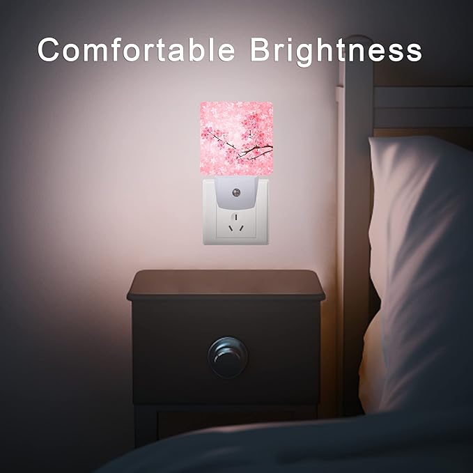 Cherry Blossoms Night Light,Spring Flower Night Lights Plug into Wall with Dusk to Dawn Light Sensors 0.5W Dim Night-Lights for Bedroom