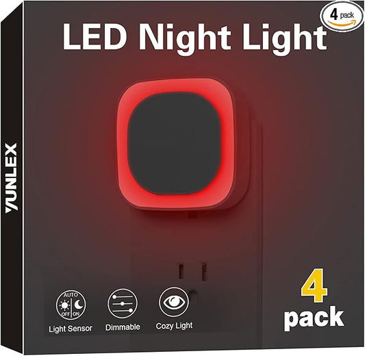 4 Pack Plug in Red Sleep Night Light, Auto Dusk to Dawn, Soft Glow, Dimmable Diffused Light, LED Lights for Bedroom, Sleep, Baby Nursery, Kids, Toddler, Bathroom, Hallway, Home Decor
