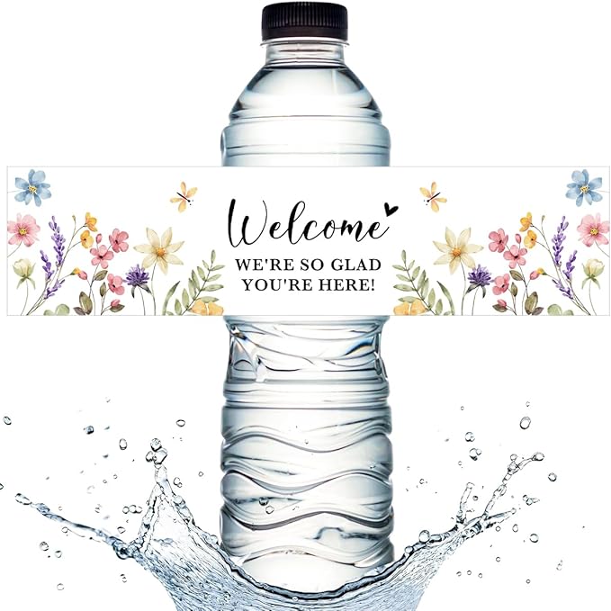 100PCS Wedding Water Bottle Labels Waterproof Greenery Floral Wraps Sticker for Water Bottle Baby Shower Bottle Label for Bridal Shower Party Welcome (Wildflowers)