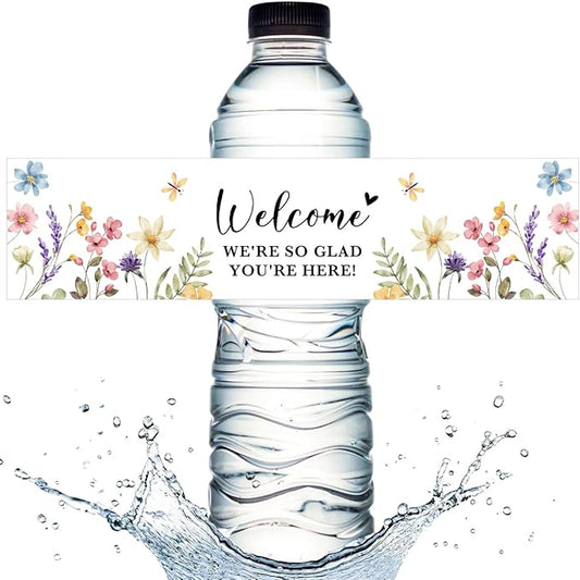100PCS Wedding Water Bottle Labels Waterproof Greenery Floral Wraps Sticker for Water Bottle Baby Shower Bottle Label for Bridal Shower Party Welcome (Wildflowers)