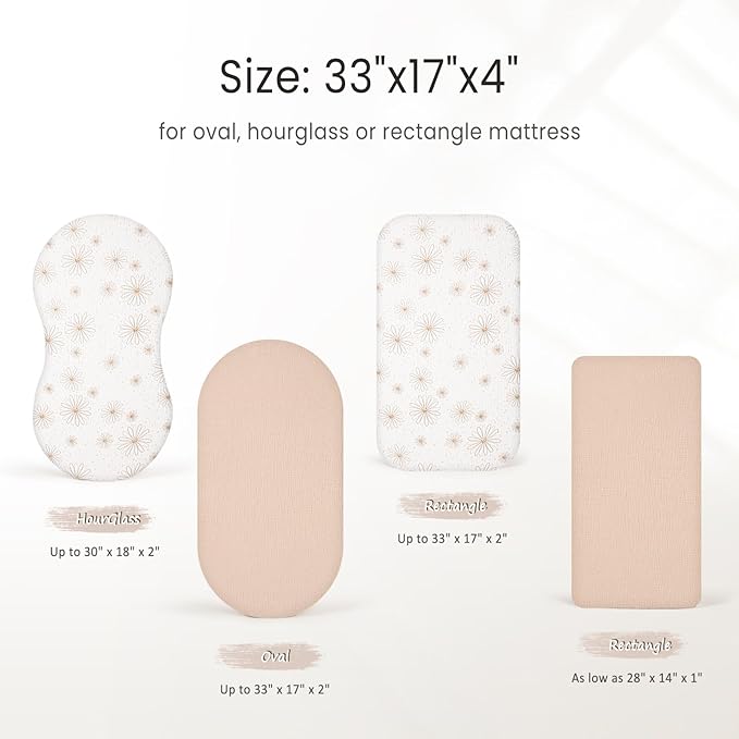 lulumoon Muslin Bassinet Sheets Baby: Cotton Bassinet Sheets Fitted for Boys and Girls - Bassinet Mattress Sheets for Oval Rectangle or Hourglass