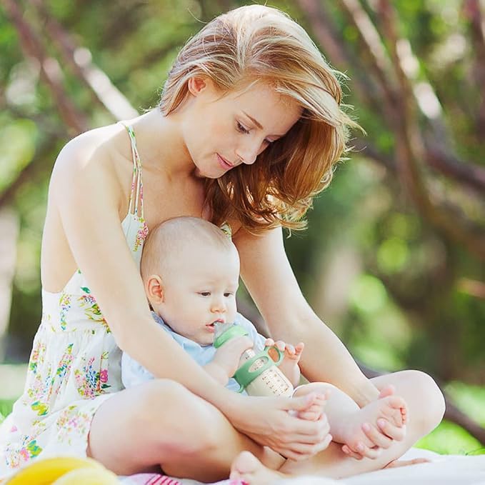 Silicone Baby Bottle Handles - 2PCS Easy Grip Handles for Wide-Neck Bottles (Green/White)