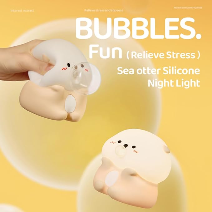 Sea Otter Night Light for Kids, Rechargeable Bedside Touch Lamp, Dimmable, with Timer, Soft Silicone Nursery Night Light, Breastfeeding, Toddler, Baby, Kids Decoration