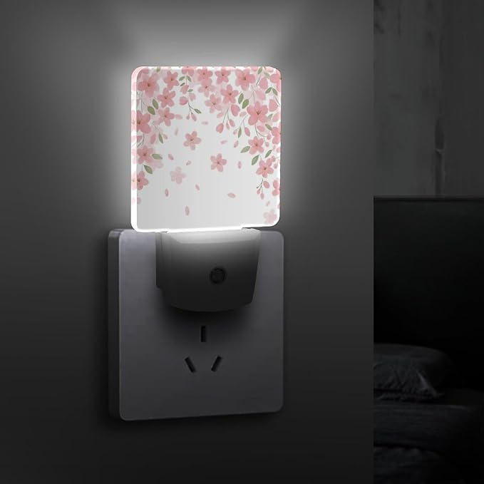 Falling Flowers Night Light, Plug into Wall Decor Nightlights for Bedroom, Bathroom, Hallway, Kitchen, with Dusk to Dawn Light Auto Sensors LED Night Lights for Boys Girls Women Men Room Gifts