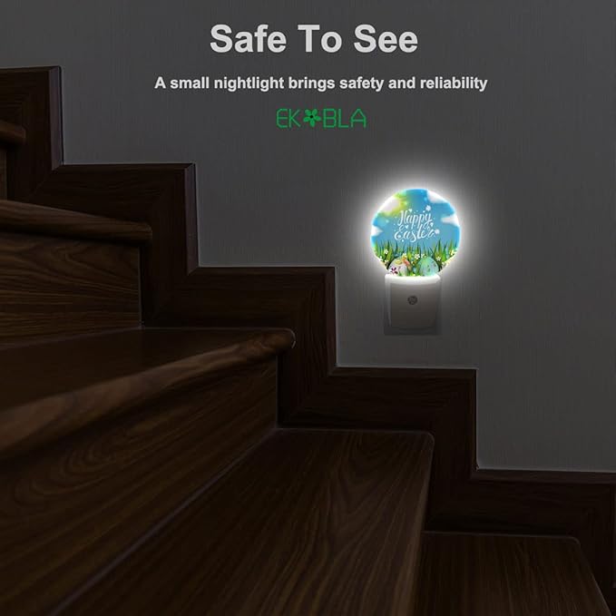 EKOBLA Easter Night Lights Plug into Wall Easter Colorful Eggs on Green Grass LED Dusk to Dawn Plug-in Nightlights Auto Sensor for Men Women Boys Girls