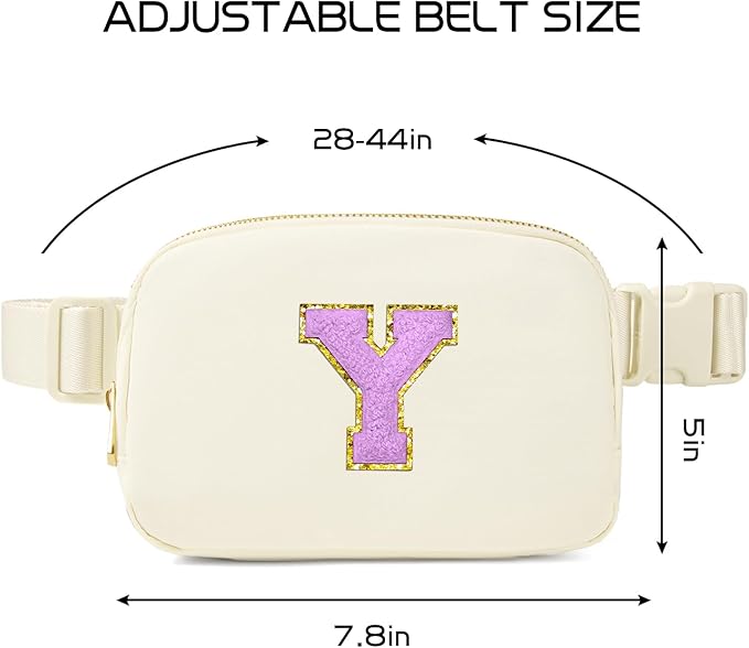 Gitus Gifts for 8 9 10 11 12 Year Old Girls Belt Bag Fanny Pack Crossbody Bags with Initial Letter Patch Cute Stuff Birthday Gifts for Teen Girls Women Personalized Trend Stuff (Ivory-Y)