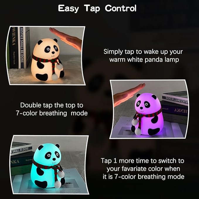 Kids Night Light Cute Panda,Silicone Nursery Lamp for Baby and Toddler,Animal NightLight for Boys and Girls,Squishy Night Light for Bedroom,Cute Lamp for Kids Room (Panda)