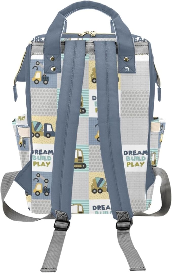 Custom Construction Baby Diaper Bag with Name – Personalized Nursing Travel Tote Backpack for Mom or Dad, Custom Name Baby Daypack Gift