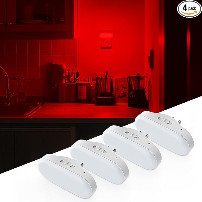 DORESshop Red Night Lights Plug into Wall, 4 Pack Dimmable Night Light for Kids, 1W Led Night Light for Bedroom, Kids Room