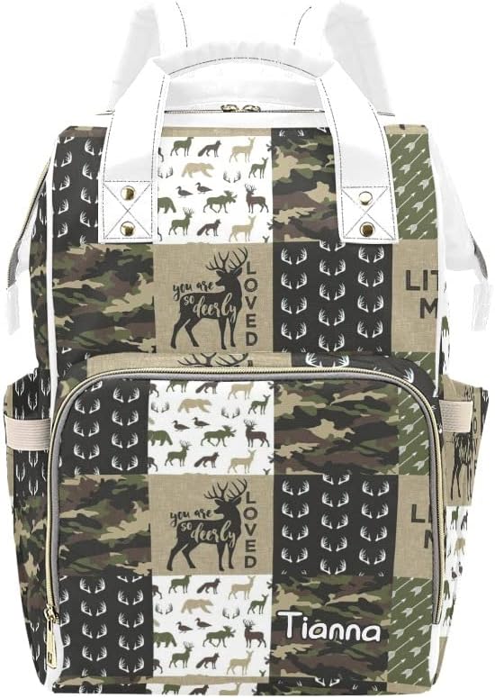 Little Antler Man Woodland Camouflage Diaper Bags with Name Waterproof Mummy Backpack Nappy Nursing Baby Bags Gifts Tote Bag for Women