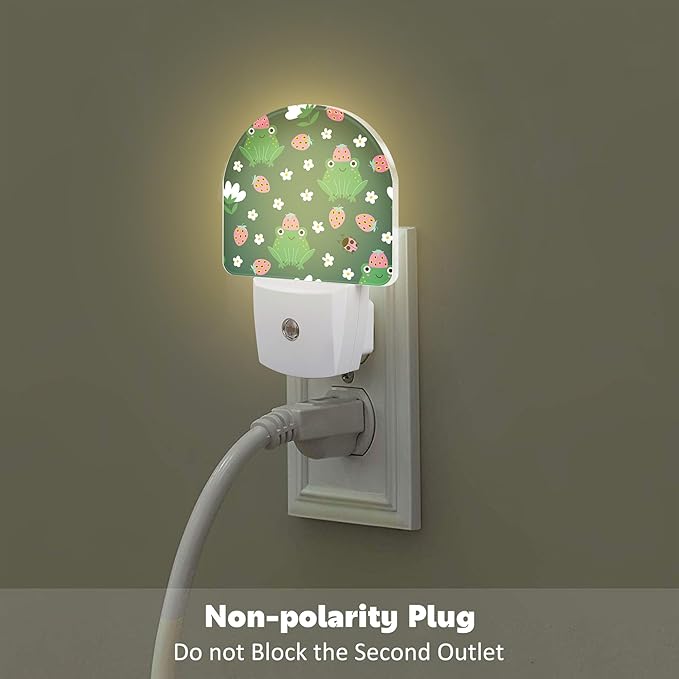 Strawberry Frogs with Daisies Flowers Night Light Plug into Wall,Cute Childish Frog Dusk to Dawn Night Light Plug in,0.5w Energy Saving NightLight for Kids Boys Girls Home Decor