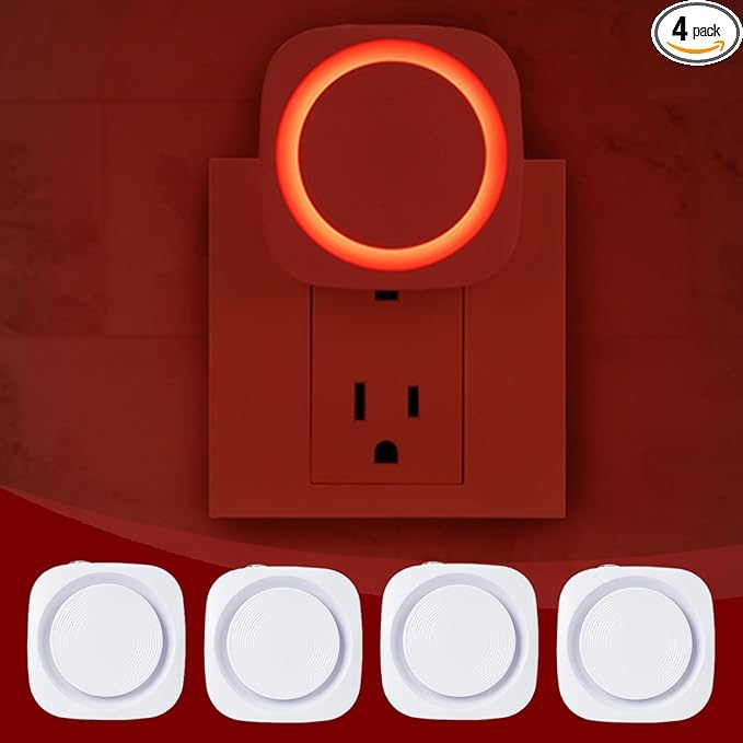Red Night Lights Plug in to Wall,4 Packs Dimmable Night Light with Auto Dusk to Dawn Sensor,Soft Glow Night Light for Bathroom, Bedroom,Hallway, Stairs, Kitchen,Red