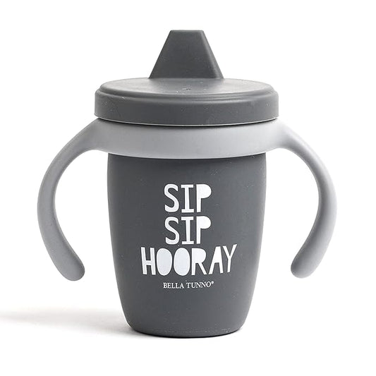 Sippy Cup by Bella Tunno, Silicone Training Cup with Transition Handles for Infants, Toddlers & Kids, Babies 6-12 Months & Toddlers 1-3 Years, Boys & Girls, Sip Sip Hooray, 8 oz