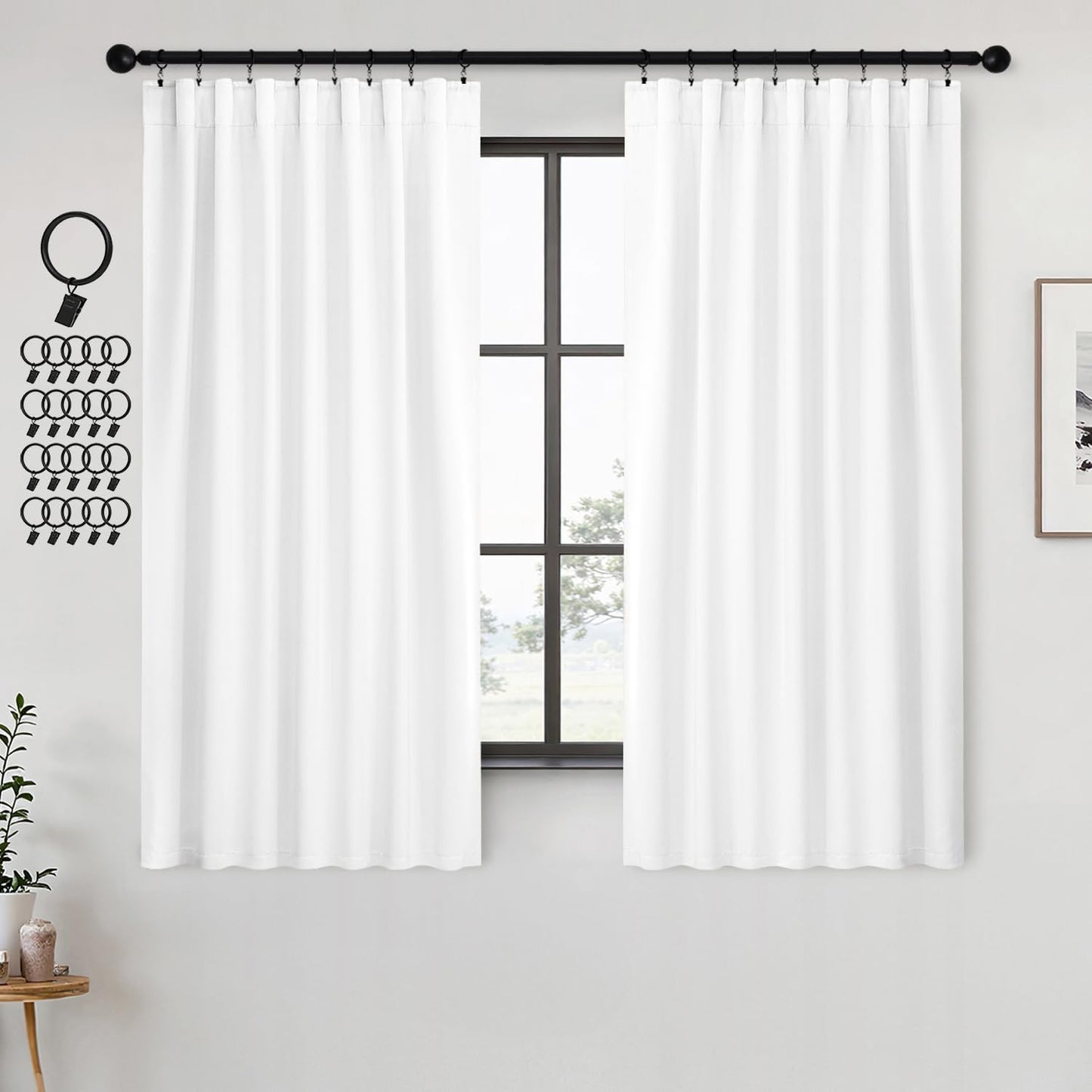 ANRODUO Back Tab Blackout Curtains for Bedroom Living Room, Rod Pocket Pinch Pleated Thermal Insulated Room Darkening Curtains 72 Inches Long 2 Panels, White, 42 x 72 Inch