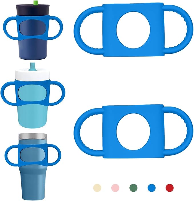 NiHome Tumbler Grip Compatible with 14oz Stanley Quencher, Fit for 12 15oz Zak Owala kids Cups Accessories Handle, Silicone Dual-Handle Tumbler Handles for Home Travel Outdoors Daily Use (2PCS,Blue)