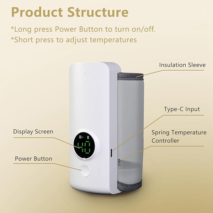 Portable Bottle Warmer for Travel, Baby Bottle Warmer On The Go, Fast Heating, Temperature Digital Display, USB Car Travel Bottle Warmer for Breastmilk and Formula