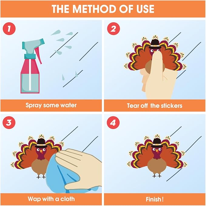 Horaldaily 125 PCS Fall Window Cling Sticker, Thanksgiving Autumn Harvest Colorful Leaf Pumpkin Turkey for Home Party Supplies Shop Window Glass Display Decoration