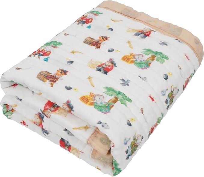 Organic Cotton Muslin Baby Blanket for Boys and Girls - Luxurious Soft Toddler Quilt for Swaddling - Gender Neutral Blanket - Baby and Toddler Gift - Animal Pirates