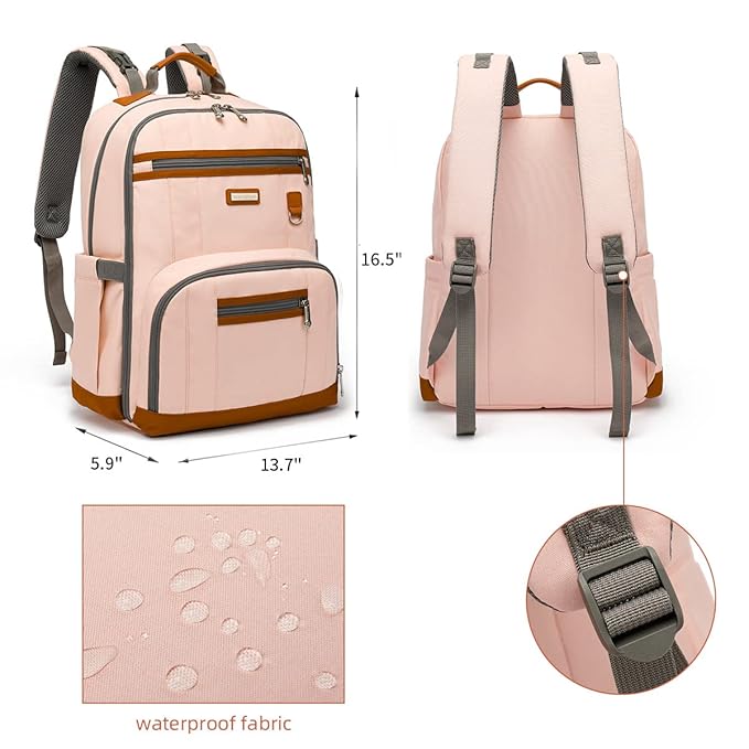 Diaper Bag Backpack, Large Baby Nappy Bags with Portable Changing Pad for Boys and GirlsMultifunction Travel Baby Bag for Moms Dads, Shower Gifts Waterproof and Stylish，Light Powder