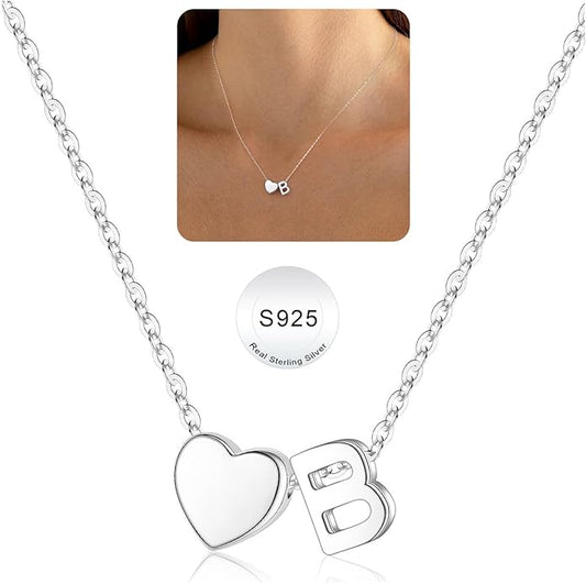 Turandoss S925 Sterling Silver Heart Initial Necklaces for Girls Teen Girls, Dainty S925 Sterling Silver Tiny Heart Initial Necklace Letter Necklaces Trendy Jewelry Gifts for Girls Teen Girls