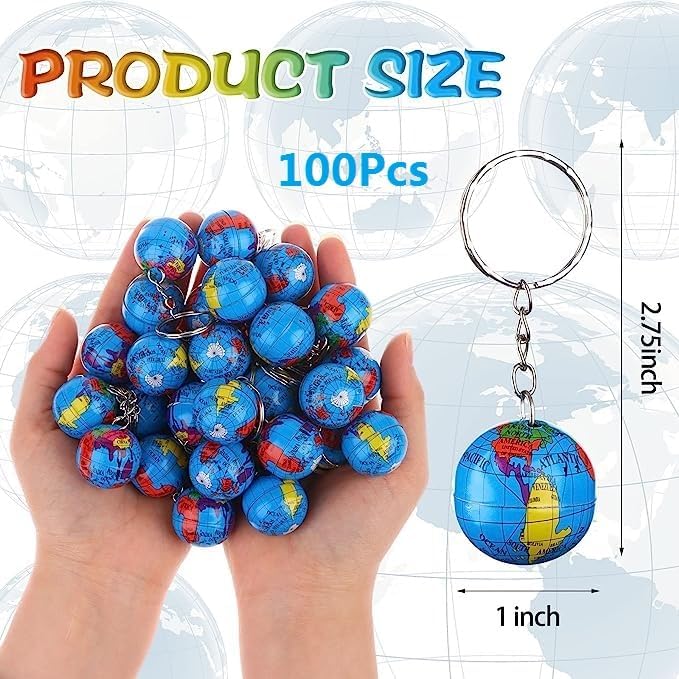 1" Globe Keychains Earth Globe Key Chains Mini Backpack Hook for Travelers