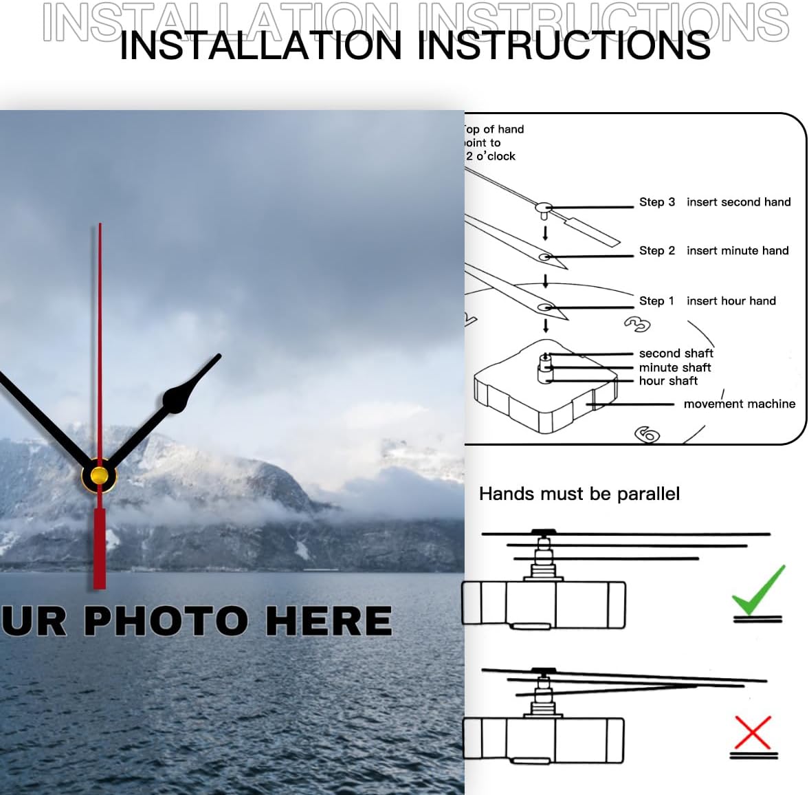 Generic Custom Wall Clock Personalized Wall Photo That PVC Customized Round Silent Clock for Living Room Family Friends Gifts, 12inch-30cm