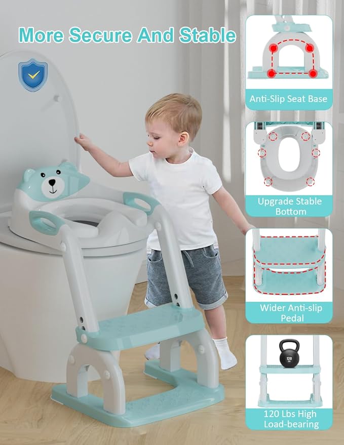 Potty Training Seat with Step Stool Ladder, Potty Training Toilet Seat with Soft Seat Splash Guard, Adjustable Height, 2 in 1 Potty Seats for Toddlers Kids Boys Girls