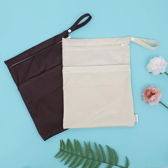 ALVABABY 2pcs Cloth Diaper Wet Dry Bags Waterproof Reusable with Two Zippered Pockets Travel Beach Pool Daycare Soiled Baby Items Yoga Gym Bag for Swimsuits or Wet Clothes 2LM05