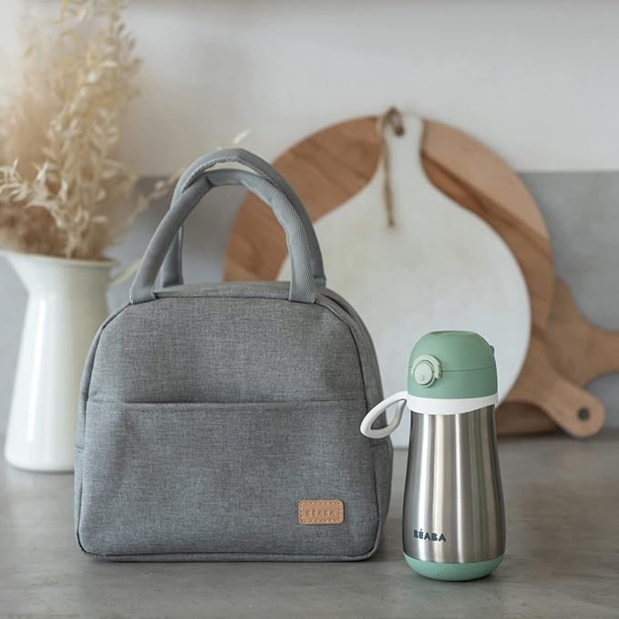 BEABA Kids Stainless Steel Insulated Water Bottle, Kids Water Bottle, Toddler Thermos with Spill Proof Spout and Close Top, Perfect for Travel, (Sage)