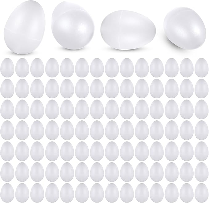 Yeshone 100 Pieces Egg Shakers Musical Instruments Percussion Maracas Egg for Kids Toys Plastic Easter Shaker for Learning DIY Painting, Classroom Music, Rhythm(White)