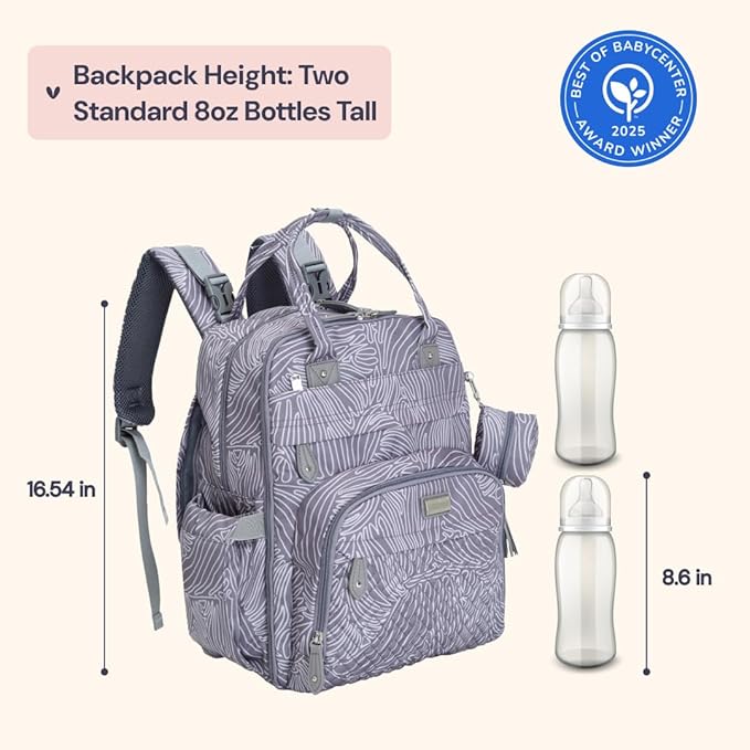 BabbleRoo Diaper Bag Backpack - Baby Essentials Travel Tote - Multi Function Water Resistant Diaper Bag, Travel Essentials Baby Bag with Changing Pad, Stroller Straps & Pacifier Case - Grey Swirls