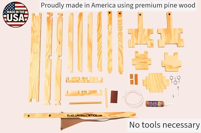 Wood Trebuchet kit for 12 and up, Fully Adjustable, launches 30+ ft. Made in America, Updated Design for 2025