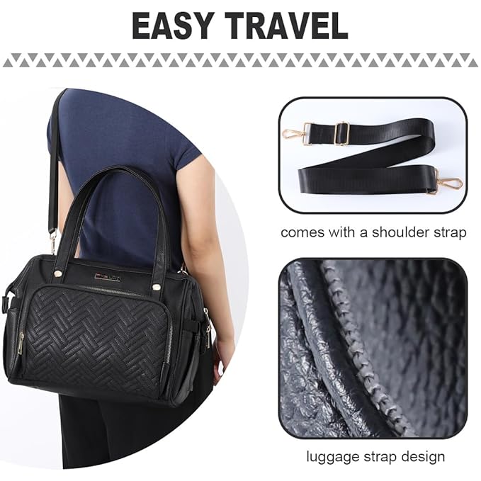 Diaper Bag Tote, with 12 Pocket Mom Bag, 16" Large Leather Baby Bags Convenient to Carry Diapers, Wet Wipes, and Bottles (Black)