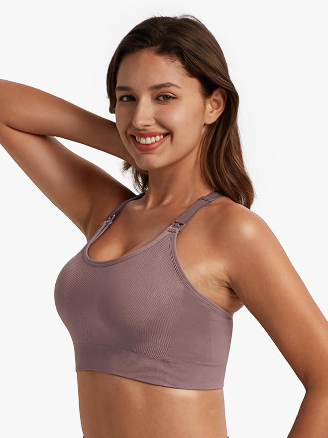 Angelhood Nursing Bras for Breastfeeding, Seamless Nursing Sports Bra Medium Impact Support Maternity Bras for Pregnancy