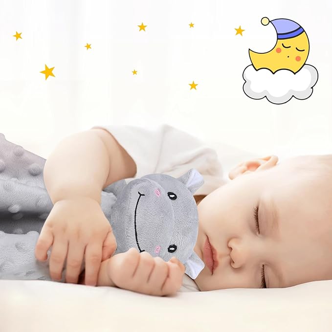 Pro Goleem Hippo Loveys for Babies, Soft Security Blanket Baby Snuggle Toy Newborn Stuffed Animals Baby Gifts for Boys and Girls, 16 Inch