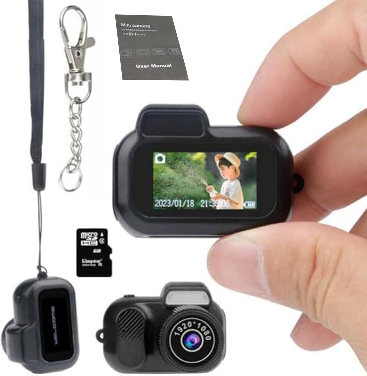 Keychain Camera, World's Smallest 1080P HD Mini Camera, Retro Portable Mini, 100 Mins Battery Life, for Students, Kids (16G)