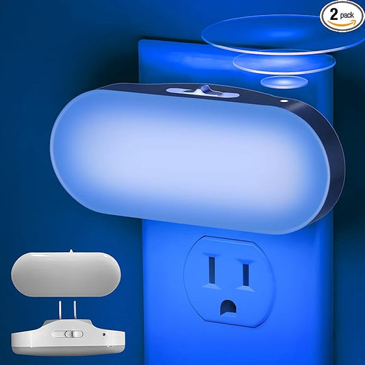 DORESshop Blue Night Light, Auto On/Off, 0-100 LM Adjustable Brightness, Dimmable Plug Into Wall Night Light for Kids Room, Bedroom, Stair Lights, Blue, 1W, 2 Pack