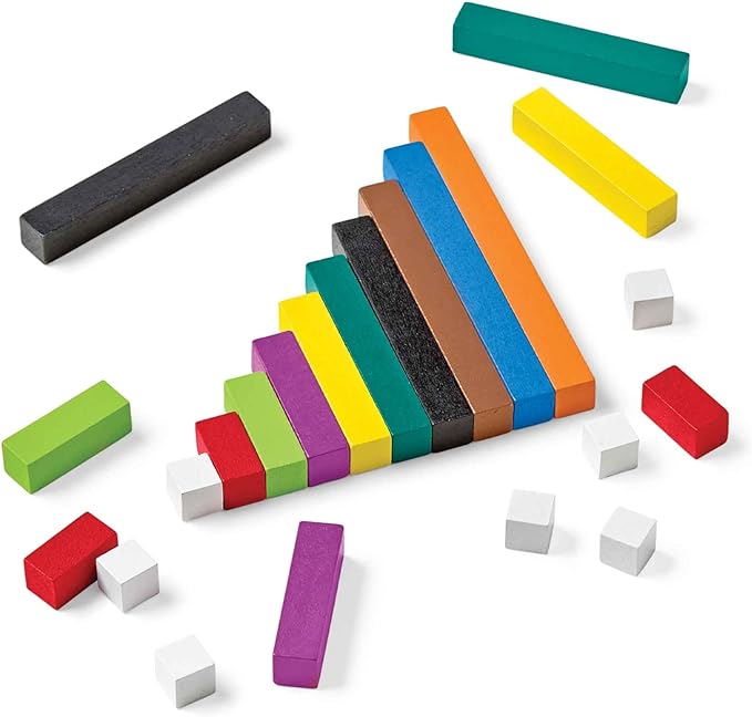 hand2mind Wood Cuisenaire Rods Individual Set, Fraction Bars, Montessori Number Rods, Counting Blocks, Math Manipulatives, Math Teacher Supplies, Kindergarten Homeschool Supplies (Set of 74)