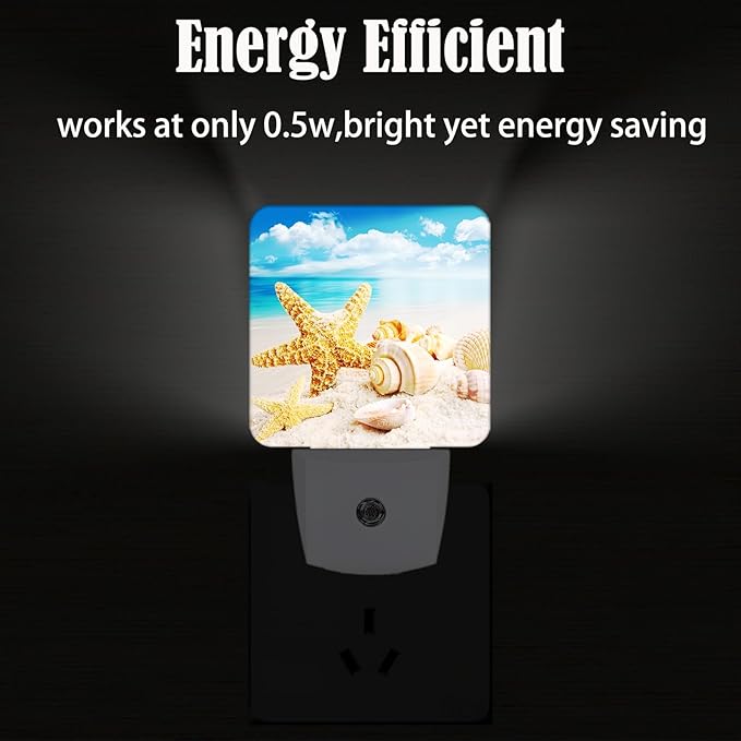 Beach Shell and Starfish Conch Night Light,Plug-in Nightlights Auto Sensor Night Lamp Dusk-to-Dawn Lamp Home Decor for Nursery Children Girls Boys