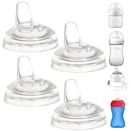 Sippy Spout Nipples Compatible with Philips Avent Natural Bottles, My Grippy Spout and Natural Trainer Sippy Cup, Soft Clear Food Grade Silicone Replacement Spouts, Leak-Proof, BPA Free, 4 Count