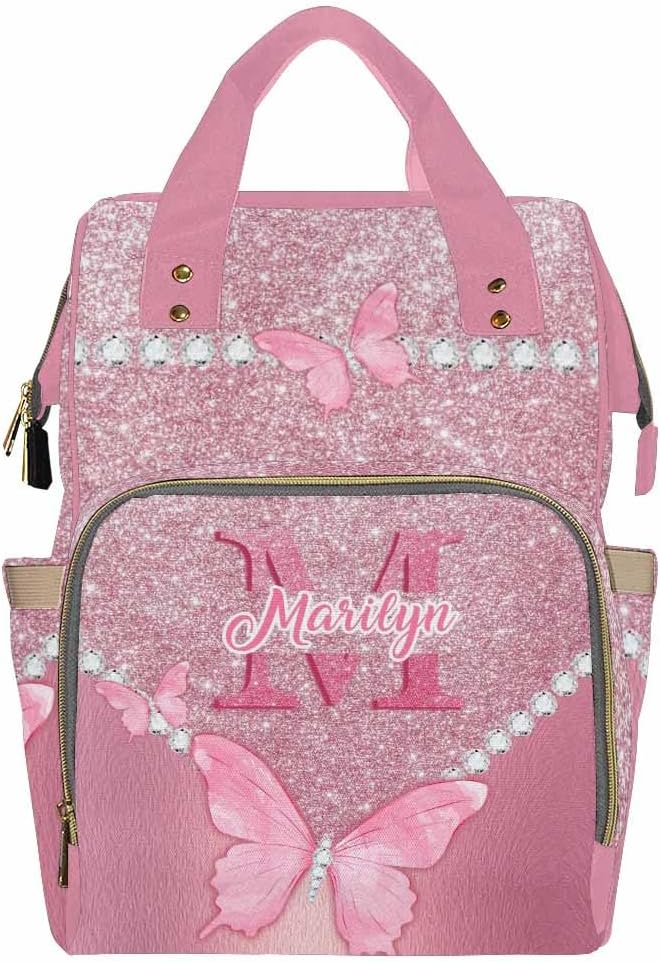 D-Story Customized Diaper Bag Customized Diaper Backpack Nappy Backpack Personalized Diaper Bags Multifunction Shoulders Bag Nursing Bags, Neon Butterfly