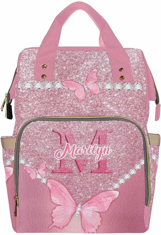 D-Story Customized Diaper Bag Customized Diaper Backpack Nappy Backpack Personalized Diaper Bags Multifunction Shoulders Bag Nursing Bags, Neon Butterfly