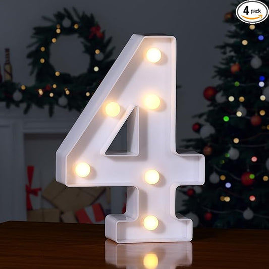 Foaky Marquee Light Up Number Sign, Plastic LED Lamp for Night Light, Wedding, Birthday Party, Christmas Home Bar Decoration(4)