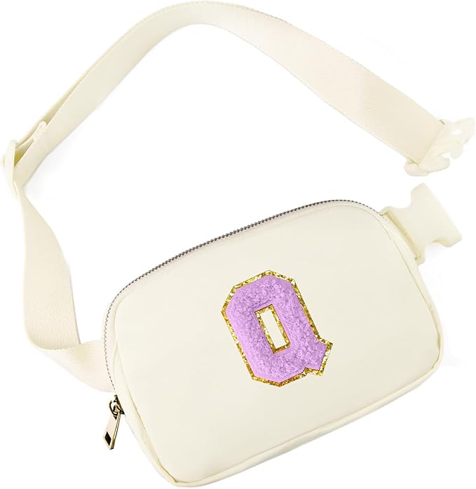 Gitus Gifts for 8 9 10 11 12 Year Old Girls Belt Bag Fanny Pack Crossbody Bags with Initial Letter Patch Cute Stuff Birthday Gifts for Teen Girls Women Personalized Trend Stuff (Ivory-Q)