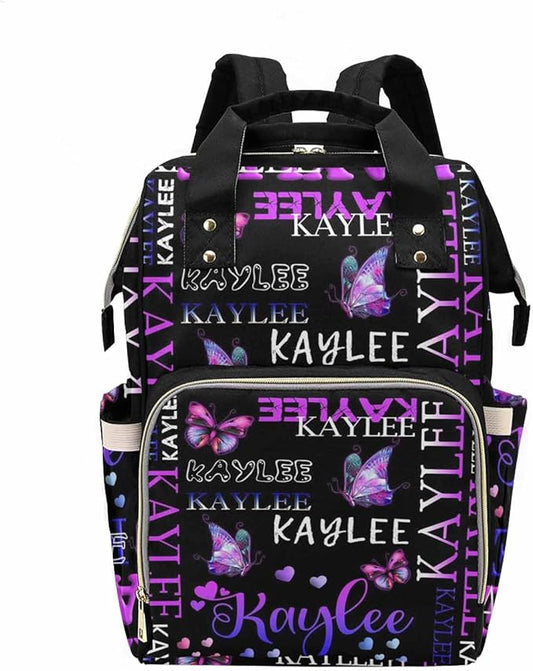 D-Story Customized Diaper Backpack Customize Baby Bag Cute Custom Diaper Bag Diaper Backpack With Name Text Shoulders Bag Waterproof Baby Backpack, Colorful Butterfly