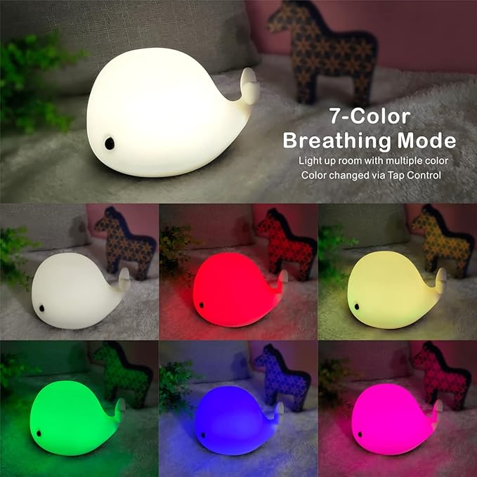 Night Light for Kids, Cute Silicone Nursery Dolphin Lamp for Baby and Toddler, Animal NightLight for Bedroom, Squishy Night Lamp for Kids Room (Dolphin)