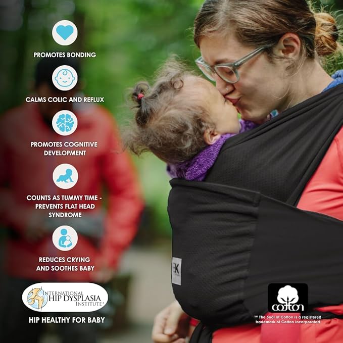 Breeze Baby K'tan Baby Carrier, #1 Easy Pre-Wrapped Baby Sling Gift | Breathable 100% Cotton Mesh | Hands Free Wrap for Infants | No Rings Or Buckles | Black | Medium