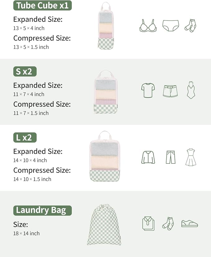 Narwey 6 Set Compression Packing Cubes for Travel Kids Women Carry on, Packing Organizers Bag for Backpack Luggage Suitcase Duffle Bags