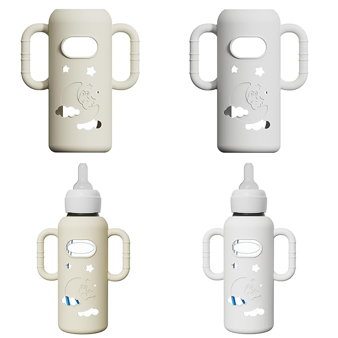 2 Pack Silicone Sleeves for Dr Brown's Glass Bottles, Drop Protection Bottle Sleeves with Handles, Anti Breakage Baby Bottle Holder Compatible with Dr. Brown's Newborn Glass Bottles,8 oz